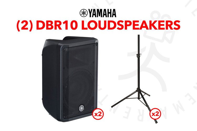 (2) Yamaha DBR10 Loudspeakers with speaker stands