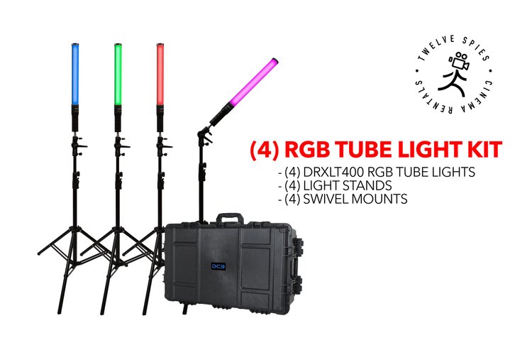 4x Dracast X Series RGB DRX LED tube light kit w/ stands and swivel mounts