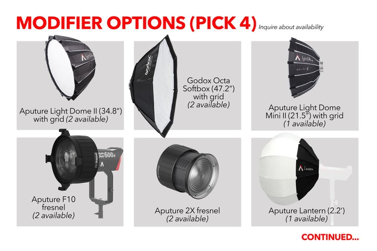 Aputure 4 Light Kit (2x LS 600D Pro & 2x LS 300D II) w/ modifier options!