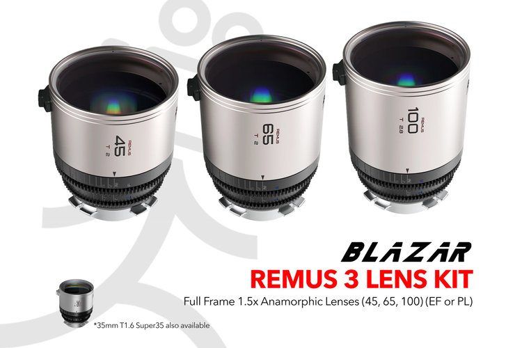 BLAZAR Remus 45/65/100mm T2.0 Full-Frame 1.5x Anamorphic 3-Lens Kit (EF or PL)