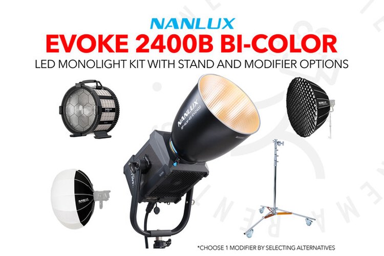 Nanlux Evoke 2400B Bi-Color LED Kit with stand and modifier options!