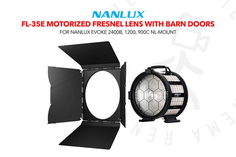 Nanlux FL-35E Motorized Fresnel Lens with barn doors